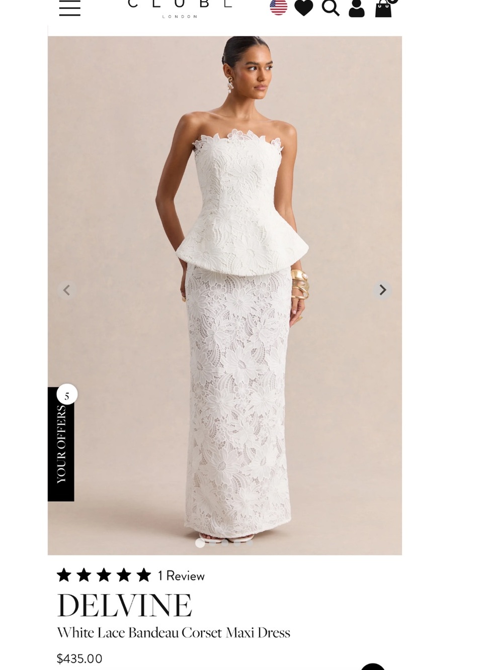 Club L London White Lace Bandeau Corset Maxi Dress - Elegant Lace